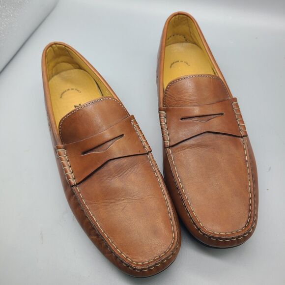 Zelli Handcrafted in Italy Tan Leather Loafers Mens 11 M Driver Moc Toe Shoes Zelli 301 Genuine Crocodile Low Cut Penny Loafer - Cognac  main image 4